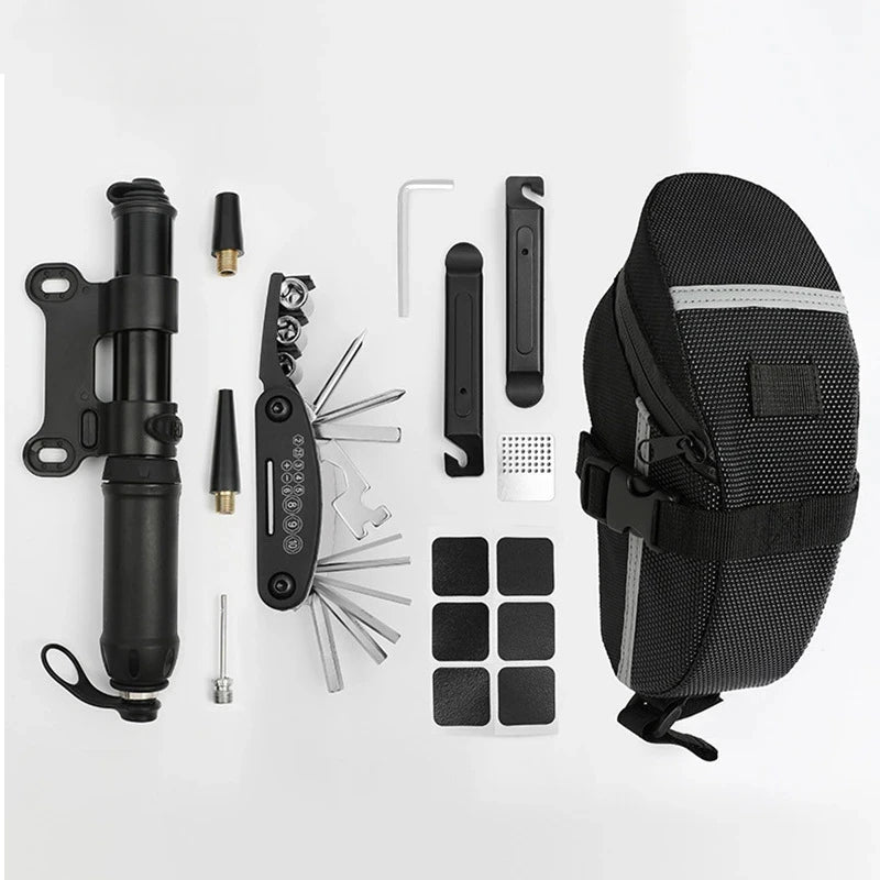 Portable Bike Repair Tools Kit Bicycle Repair Tools Kit Saddle Bag Pump Tire Patch Multi-functional Wrench Tool Set Accessories