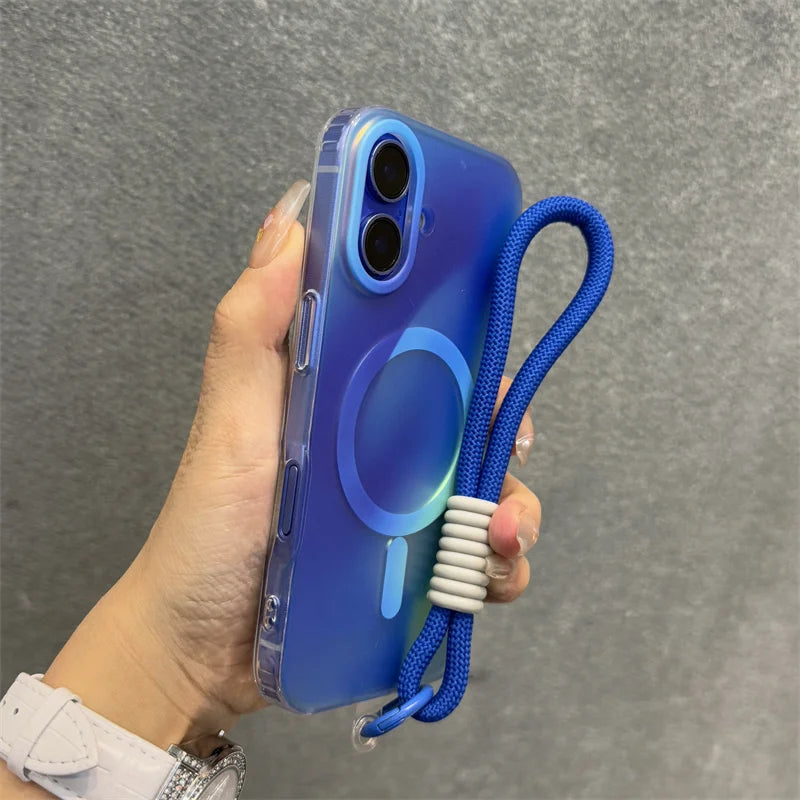 Ink Clashing Colours Chameleon for Magsafe Lanyard Case for iPhone 16 Pro 15 14 16 Pro Max 13 Magnetic Shockproof Soft Cover