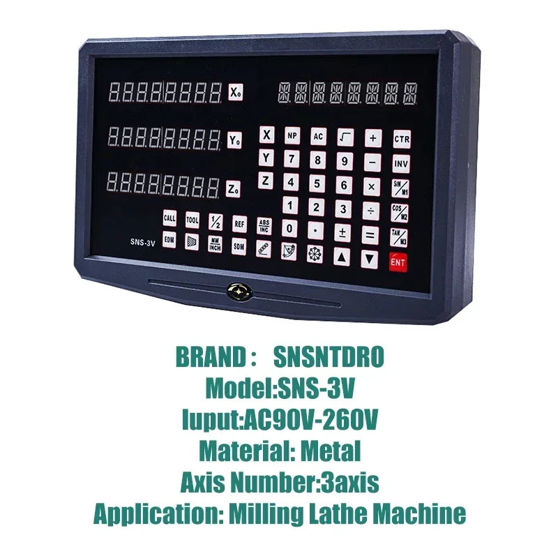 SNS-3V Display Milling Lathe Machine DRO Digital Readout AC110V/220V and 3 Pieces 0-1000mm Linear Scale Displacement Encoder