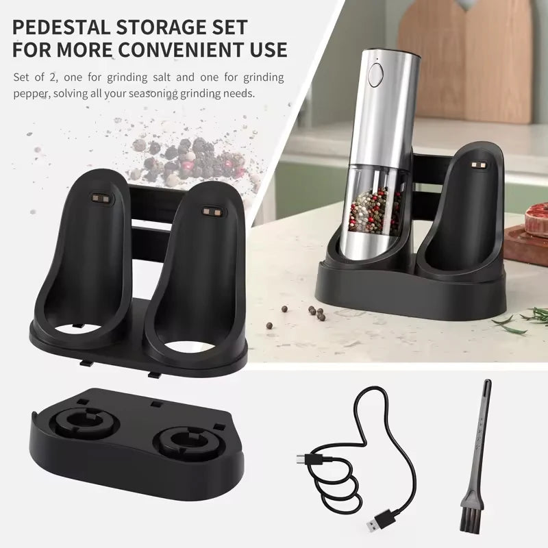 1/2 Pcs Electric Automatic Salt & Pepper Grinder with Spice Mill Storage Bins Kitchen Adjustable Grinding Tool