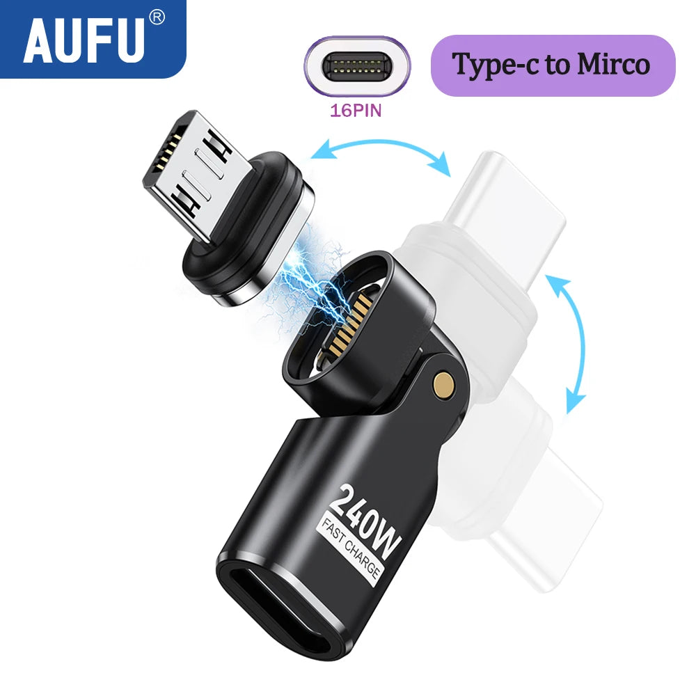 AUFU 240W Type C Adapter 16Pin USB-C to Type-C Fast Charging Cable Magnetic USB C Female Converter for Macbook iPhone 16 15 Xiao