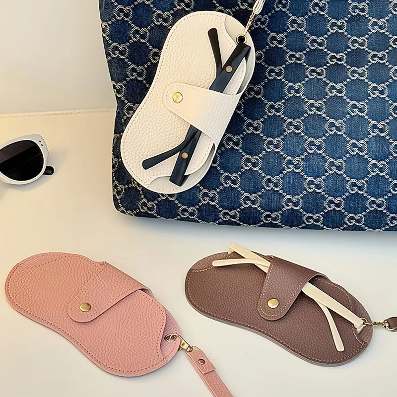 PU Leather Glasses Bag Portable Eyewear Storage Pouch Hanging Neck Sunglasses Case with Keychain for Women Men Travel