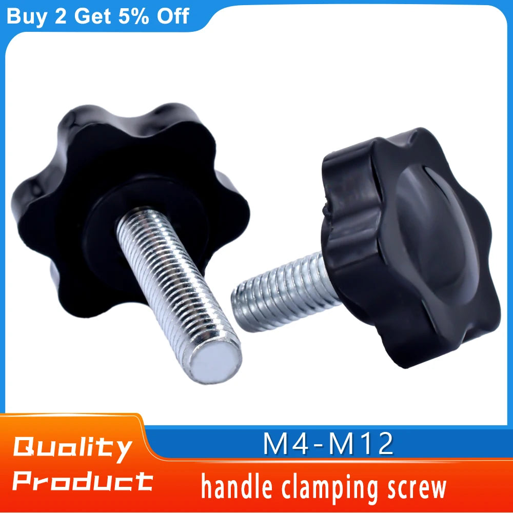 1-10pcs Carbon Steel Hand Knob Bolt Plastic Star Hand Screws Thread Clamping Thumb Handle Machine Screw Bolts M4 M5 M6 M8M10 M12