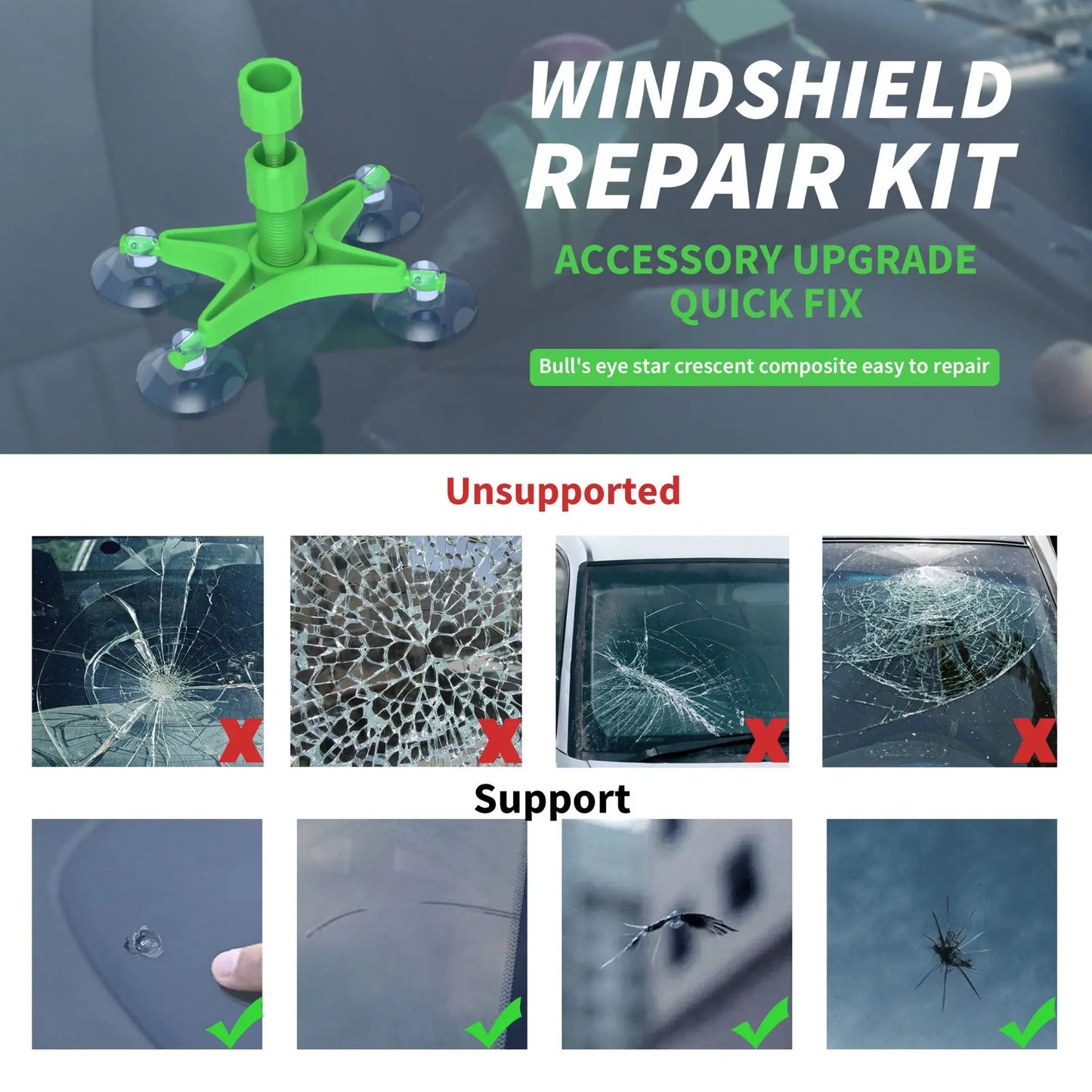 1 Set of Car Windshield Repair Tools, Glass Repair Fluid, Windshield Damage Repair Kit, Manual Glass Damage Repair, Suitable for Home Cars and Rvs, Car Glass Repair