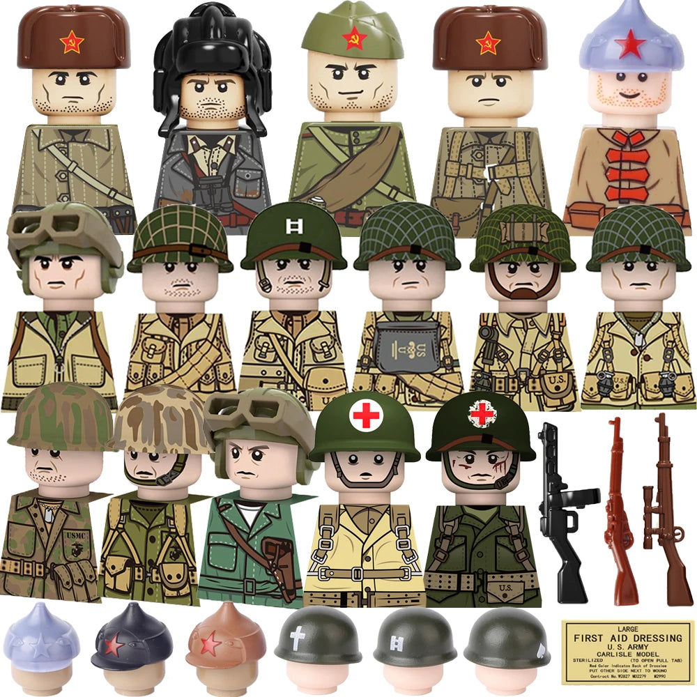 Military US Army Soviet Figures Soldiers MOC Building Blocks Medic Sniper Rifle Bunijon Hat Helmets Children's Toy Gift B145
