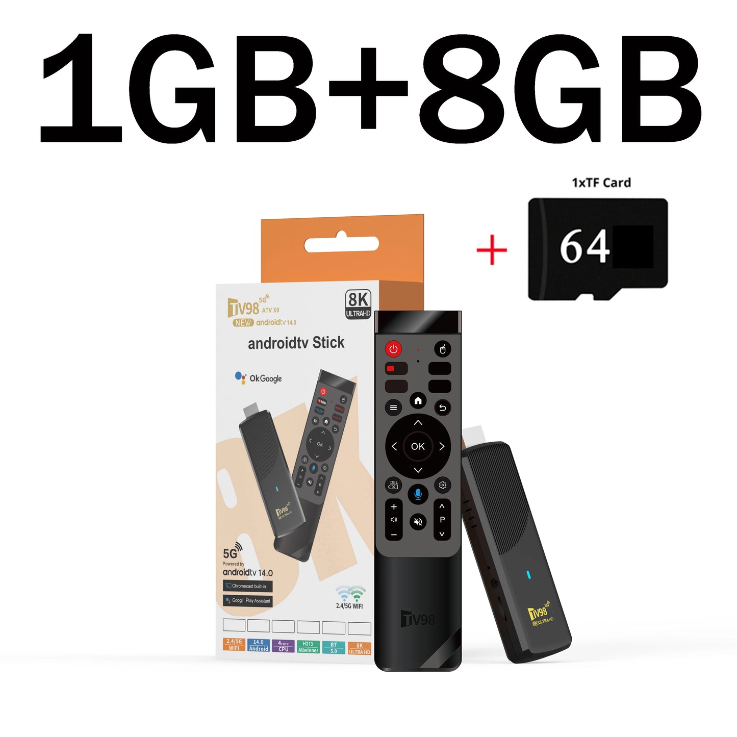 TV98 ATV X9 TV Stick Android14 Smart Allwinner H313 Quad core HD 8K 4K Media Player 4G 5G Dual Wifi Voice Remote iptv