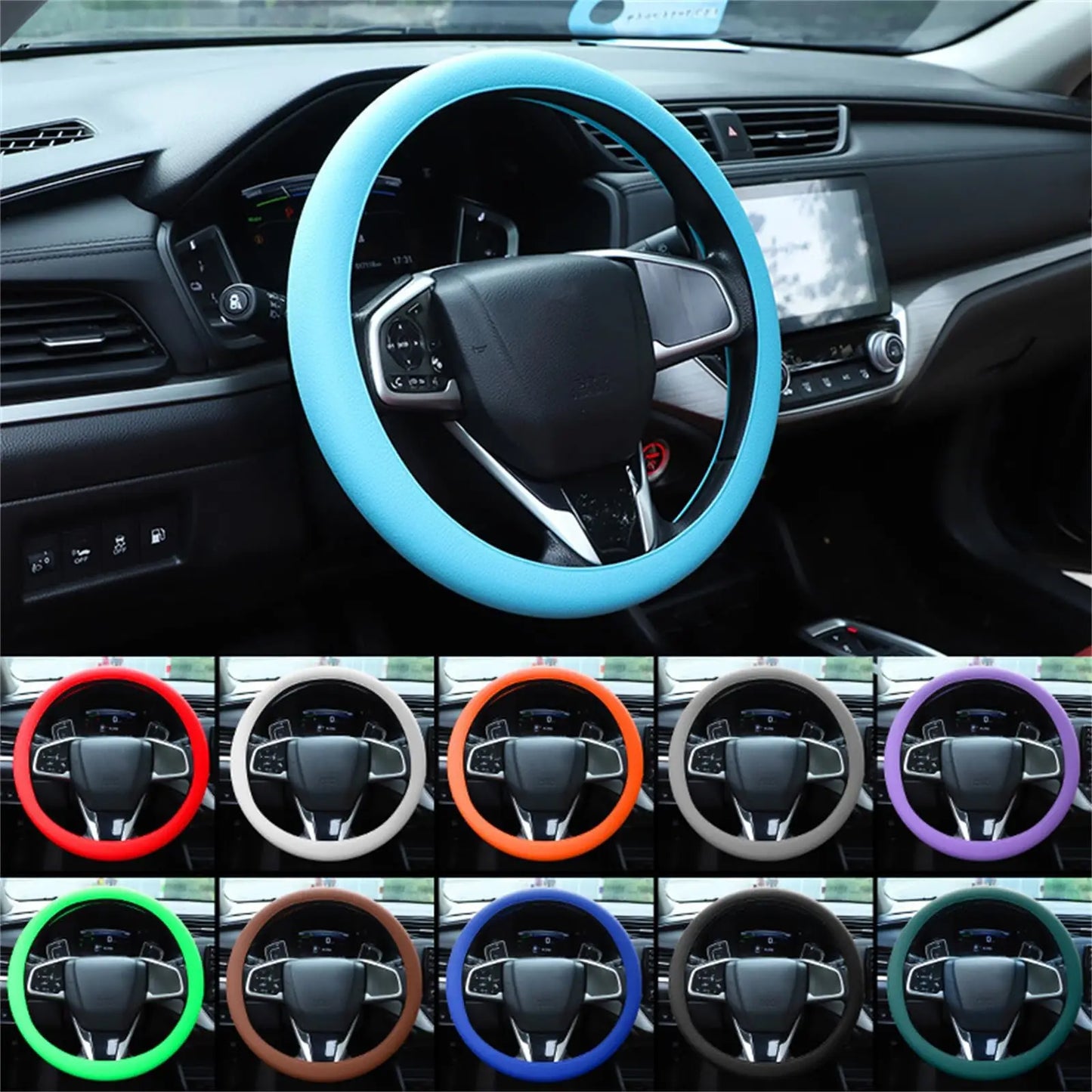 1pc Anti-Slip Silicone Steering Wheel Cover - Universal Fit, Soft & Odorless Fits 14''/15''/16'' Wheels, Durable & All-Season