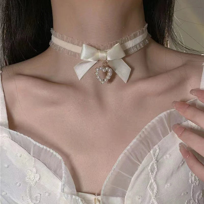 Black Lace Choker For Women Girls Gothic Bowknot Choker With Long Ribbon Lolita Clavicle Chain Necklace Halloween Jewelry Gift