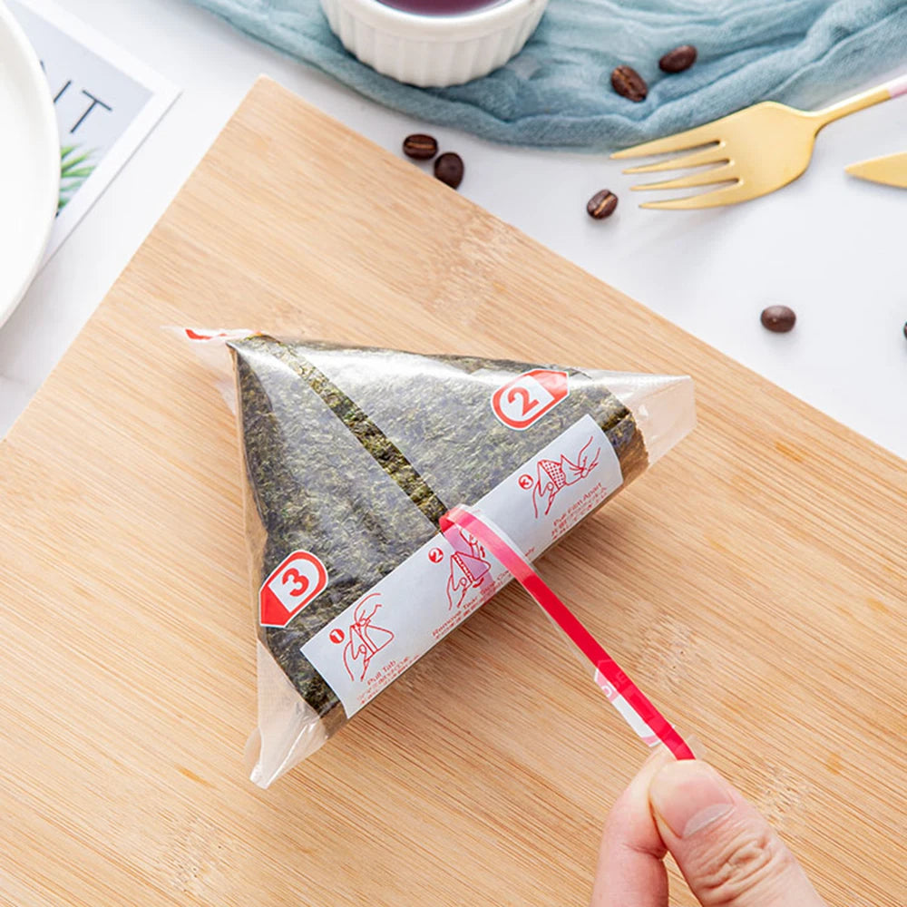 100Pcs Triangular Rice Ball Packaging Bag Nori Seaweed Onigiri Sushi Plastic Gift Bags Easy Tear Portable Bento Accessories New