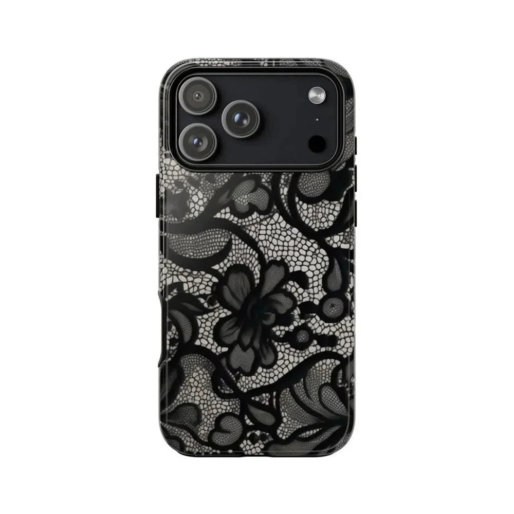 Luxury Clmj Black White Swan Lace Phone Case for iPhone 17 16 15 14 13 12 11 X XS XR Air Pro Max Plus Double-layer Back Cover