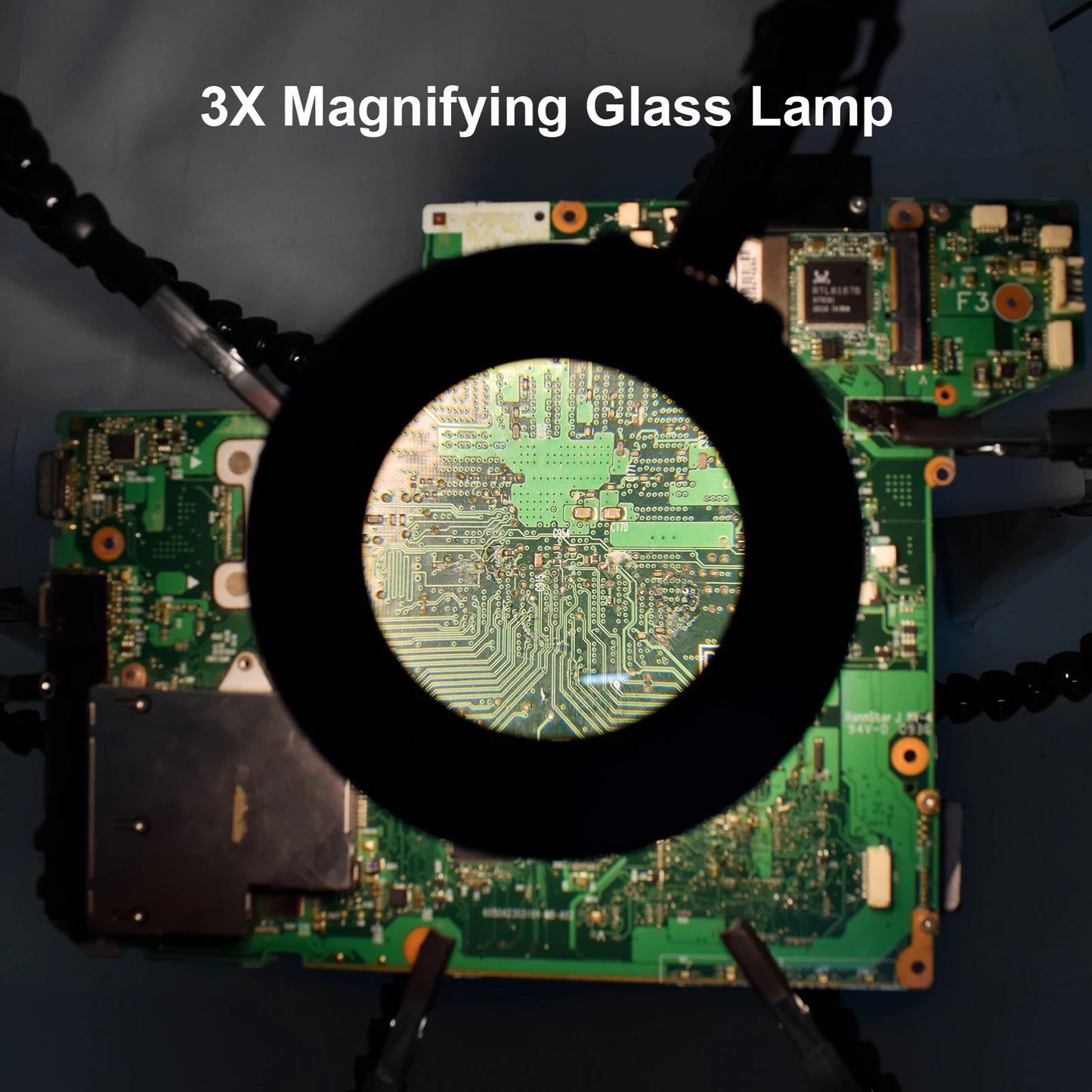 Toolour Helping Hands Soldering Third Hand Tools 5 Flexible Arms With Adjustable Table Clamp 3X LED Magnifier PCB Holder Tool