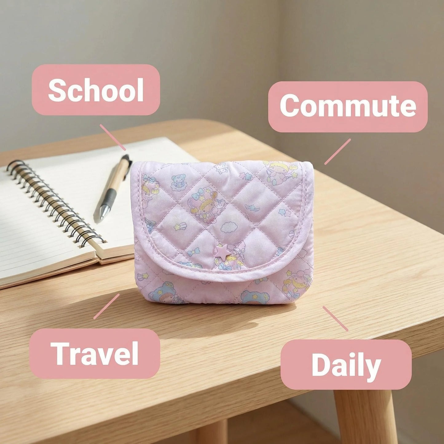 Cartoon Sanrio Little Twin Stars 50th Anniversary Tissue Bag, Small Items, Miscellaneous Items, Wallet,  Hand-held Storage Bag