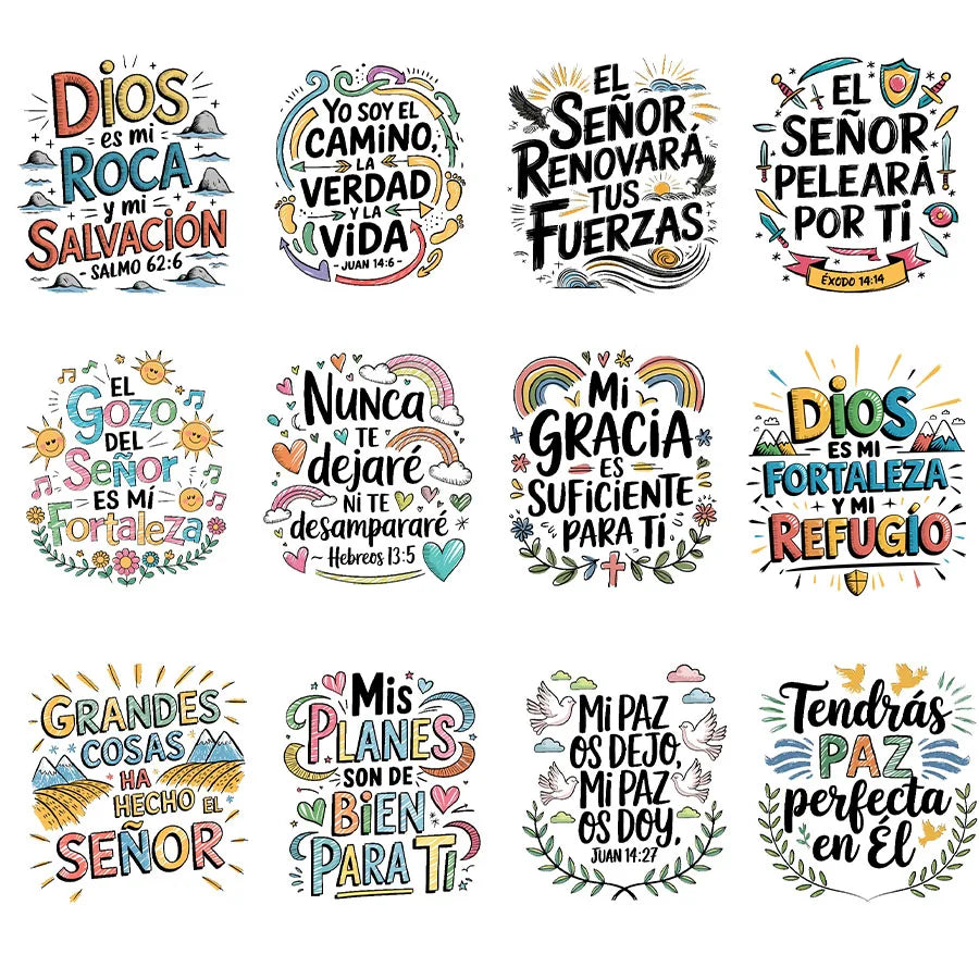 12pcs Spanish Bible Verse Christian DIY UV DTF Rub On Transfer Stickers Crafts Glass Mug Cup Wraps Junk Journal Scrapbooking