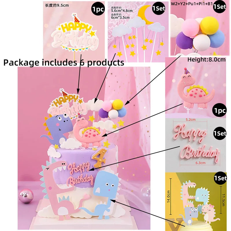 Jurassic Dinosaur Cake Topper Tyrannosaurus Rex Triceratops Pterosaur for Kids Happy Birthday Party Decoration Baby Shower Decor