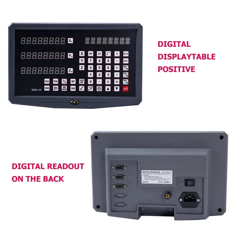 SNS-3V Display Milling Lathe Machine DRO Digital Readout AC110V/220V and 3 Pieces 0-1000mm Linear Scale Displacement Encoder