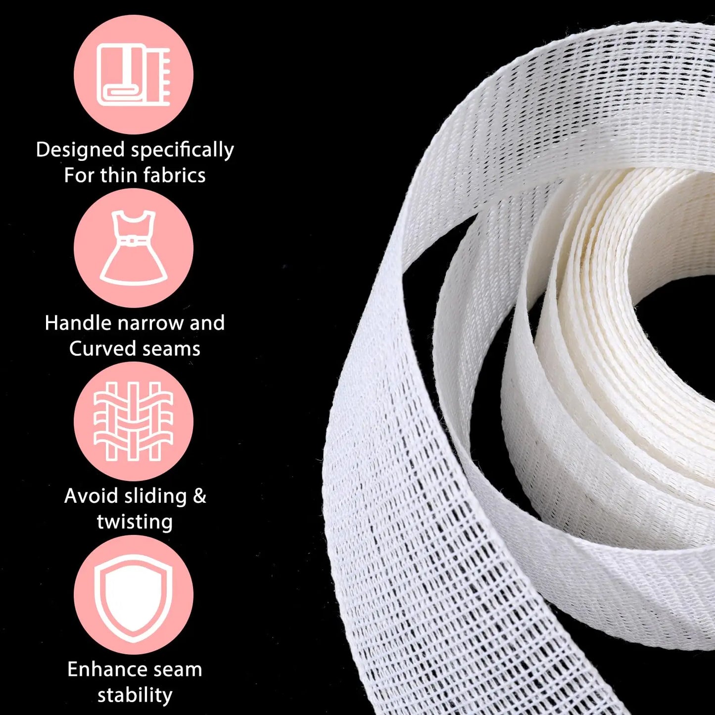 Fishbone Hem Tape for Sewing, Chiffon Thin Fabrics, Polyester Frills Hem Sewing Guide Tape Wide Corset DIY Handmade Craft Cloth