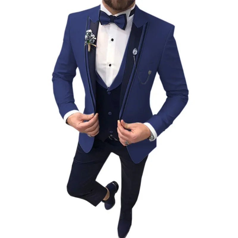 New Casual Fashion Men's Suit Three-piece Set (top + Vest + Pants) Lapel Slim Wedding Ceremony Groom Best Man Suit Men's Suit