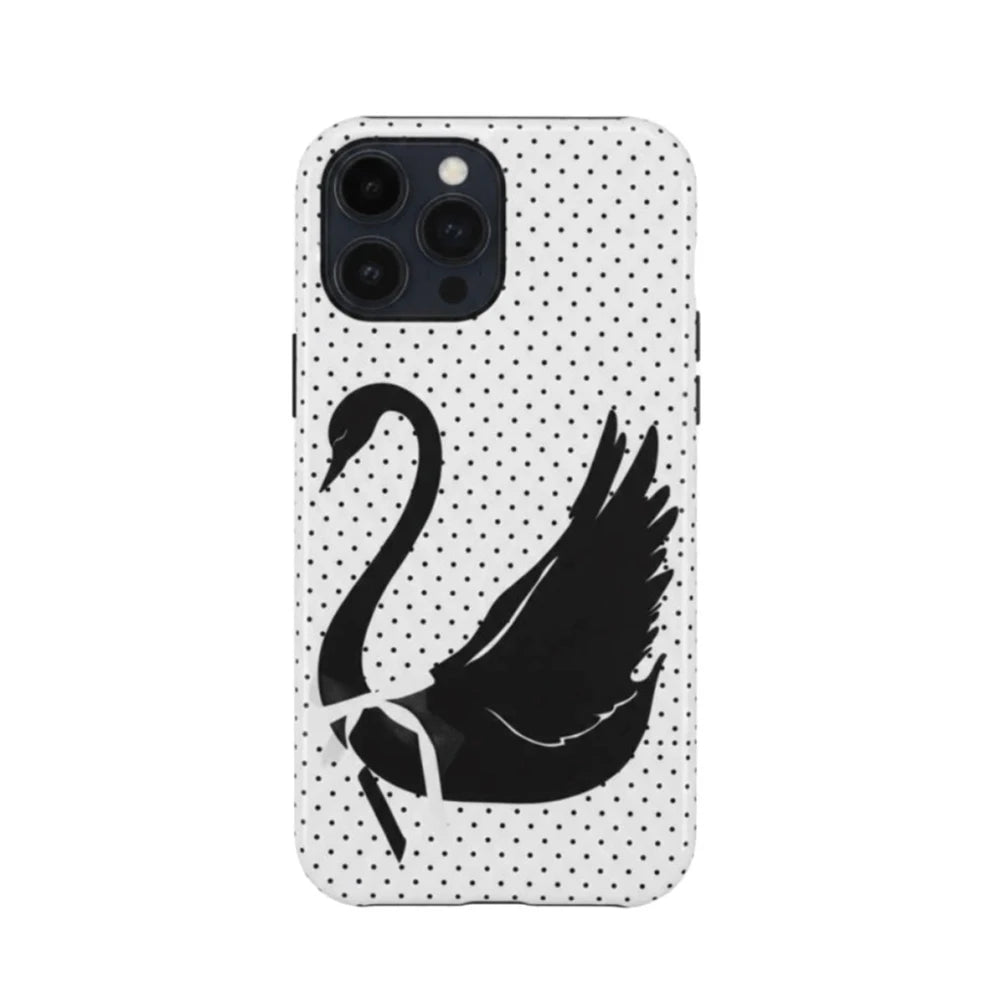 Luxury Clmj Black White Swan Lace Phone Case for iPhone 17 16 15 14 13 12 11 X XS XR Air Pro Max Plus Double-layer Back Cover