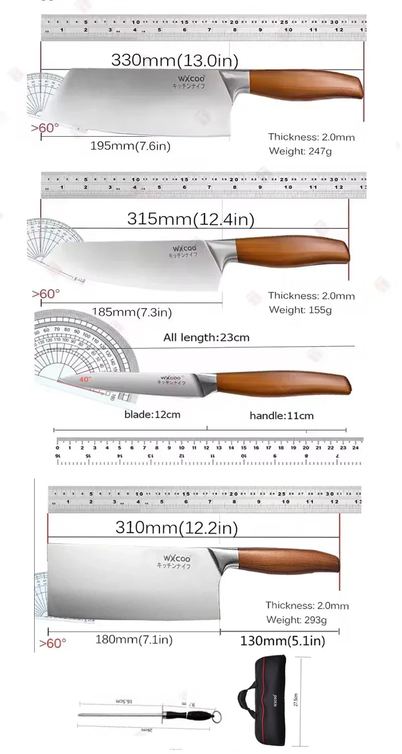 WXCOO Professional Knives Utility Japanese Chef's Knife Stainless Steel Fish Boning Fruit Slicing BBQ Cutter Kitchen Bag