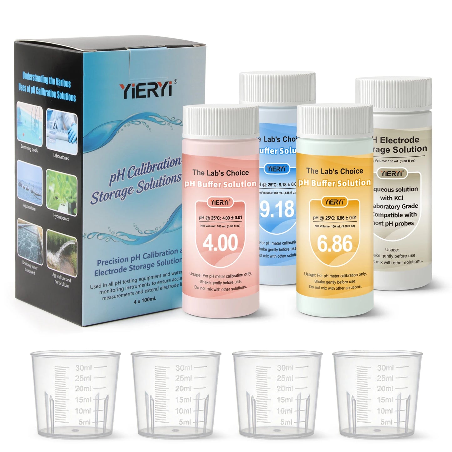 100ML pH Buffer Solution pH Calibration Solution Kit pH Meter Calibration Kit 4.00 6.86 9.18 Buffer with KCL Storage Solution