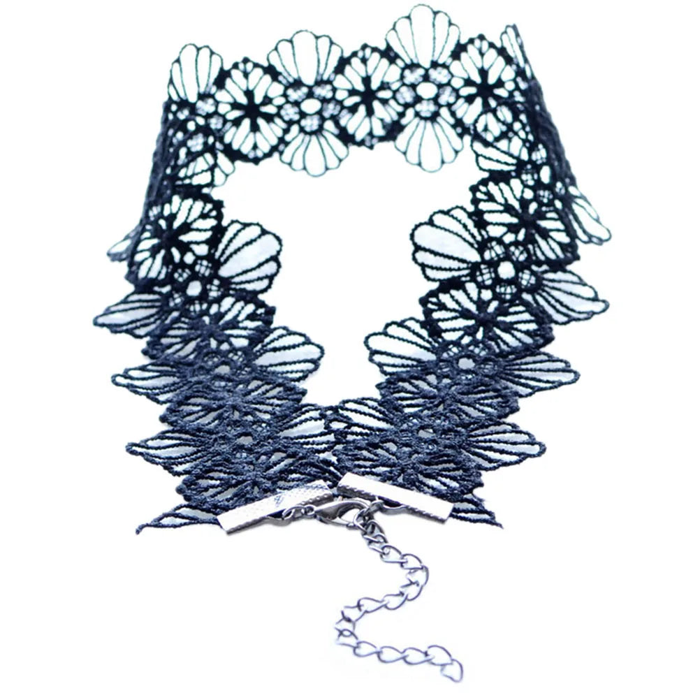 Black Lace Choker For Women Girls Gothic Bowknot Choker With Long Ribbon Lolita Clavicle Chain Necklace Halloween Jewelry Gift