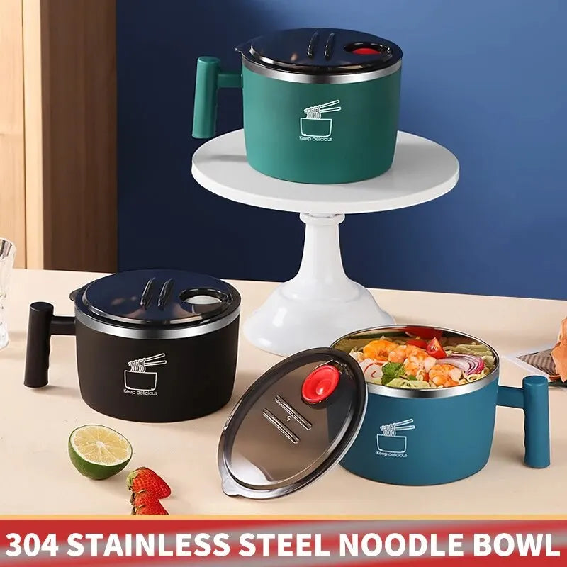 Stainless steel best-selling instant noodle bowl with lid, a sealed and portable draining bowl, suitable for kitchen utensils, a