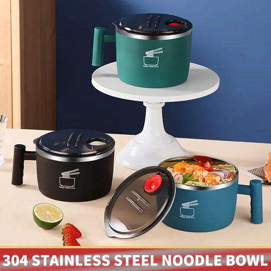 Stainless steel best-selling instant noodle bowl with lid, a sealed and portable draining bowl, suitable for kitchen utensils, a