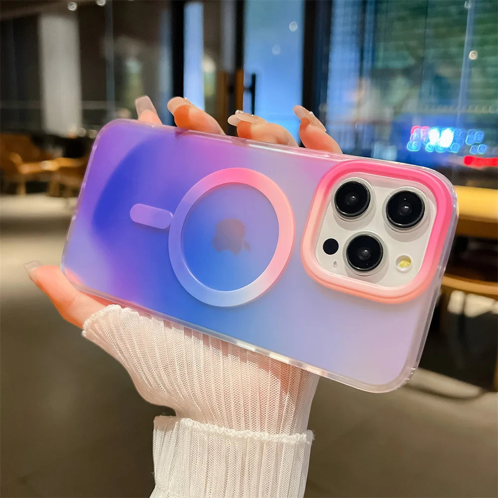 Ink Clashing Colours Chameleon for Magsafe Lanyard Case for iPhone 16 Pro 15 14 16 Pro Max 13 Magnetic Shockproof Soft Cover