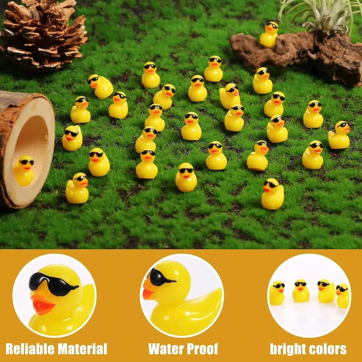 50/100pcs Mini Resin Duck Figurines with Sunglassesfor Miniature Garden Decoration, DIY Craft, Slime Kit Cake Topper Party Decor