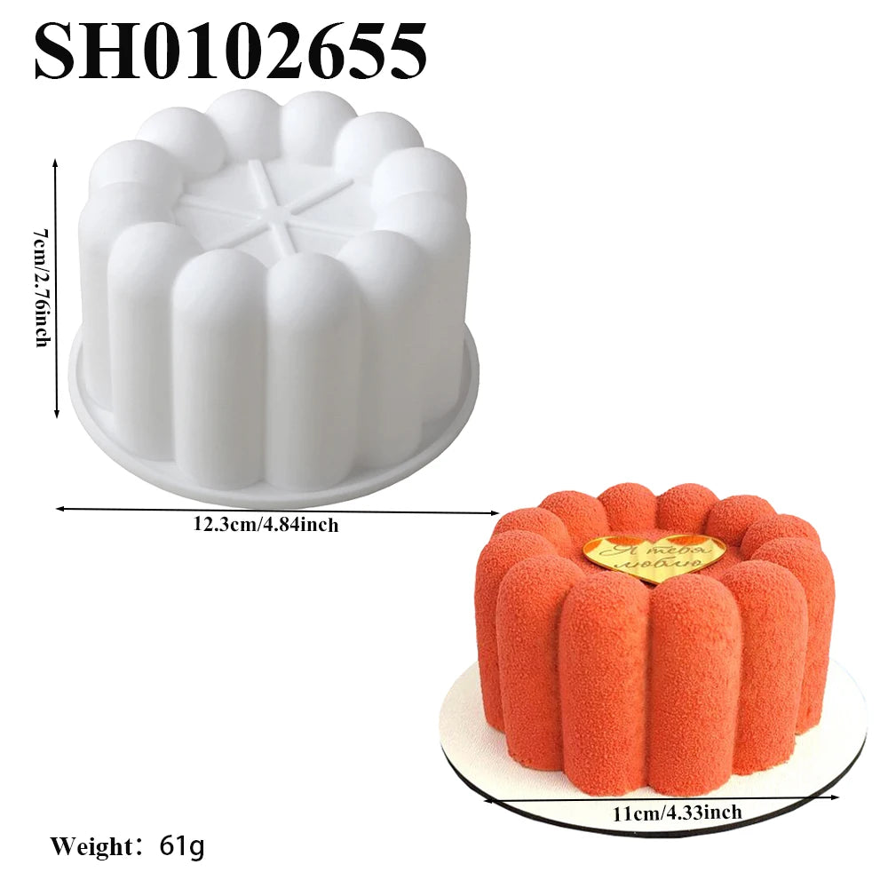 Heart Shaped Cylindrical Square Texture French Mousse Cake Mould Silicone Soap Mold Jelly Pudding Dessert Tools Kitchen Bakeware