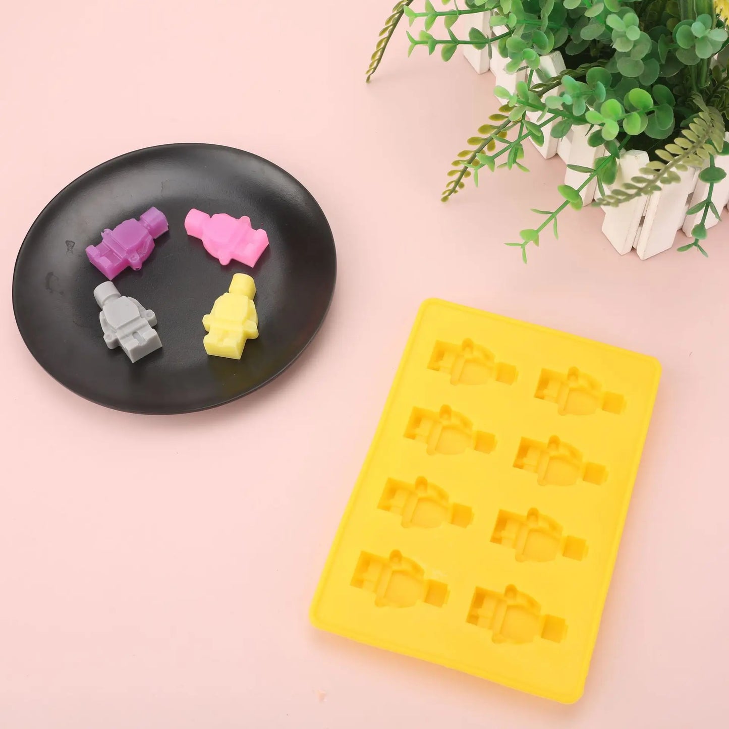 1/6PCS Block Silicone Mold Building Brick Robot Chocolate Jelly Ice Cube Tray Cake Decoration Cupcake Topper Kids Birthday Party