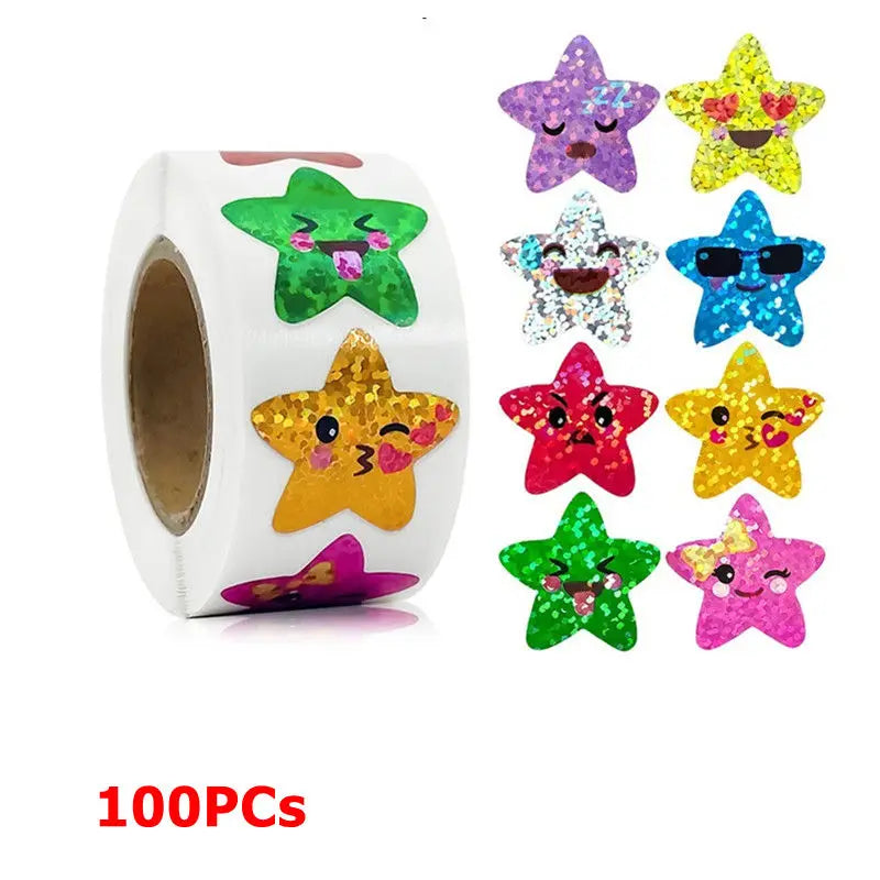500/1000PCs Colorful Star Adhesive Stickers Kawaii Animal Scrapbook Reward Sticker Roll Labels for Kids Gift DIY Art Supplies