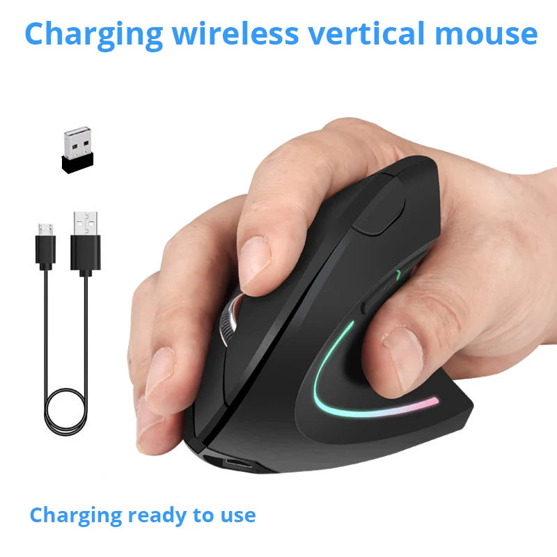 Ergonomic Right Hand Vertical RGB Wired Optical Mouse for PC Healthy Gaming