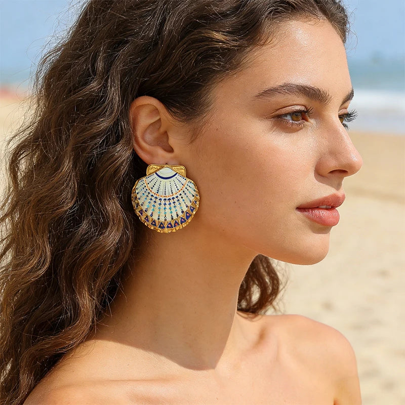 Leo | Metal Painted Shell Earrings Stainless Steel Women Ocean Chic Jewelry Gold High Quality Popular