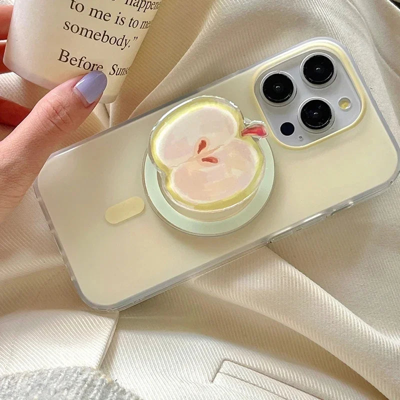 Korean Cute Cartoon Apple Magnetic Phone Holder for Magsafe Phone Shell Grip-Tok Griptok Cell Stand for iPhone 16 15 14 13 12