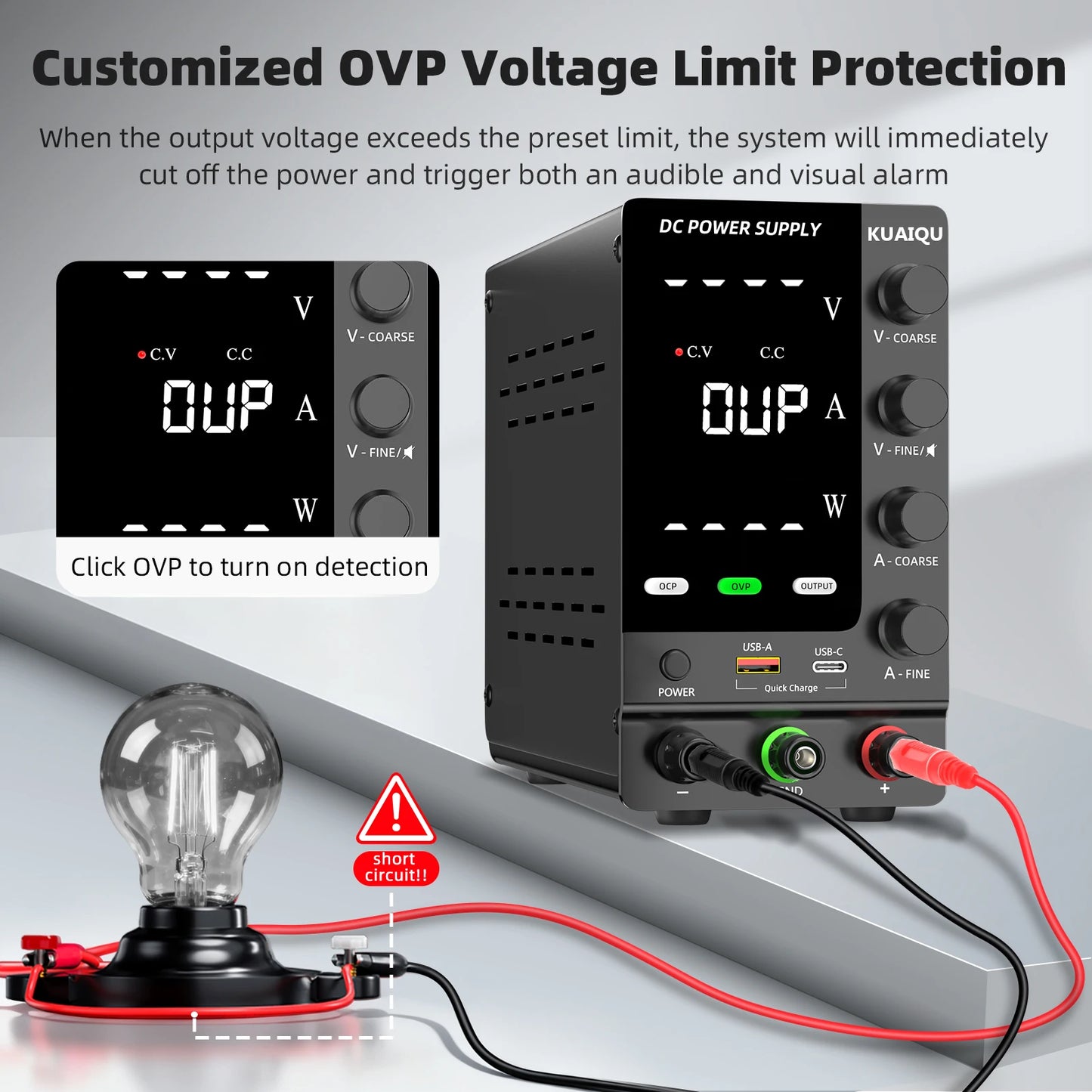 KUAIQU Official DC Power Supply Variable, 30V 60V 120V Adjustable Regulated Lab Power Supplies with OCP/OVP/Output/Encoder