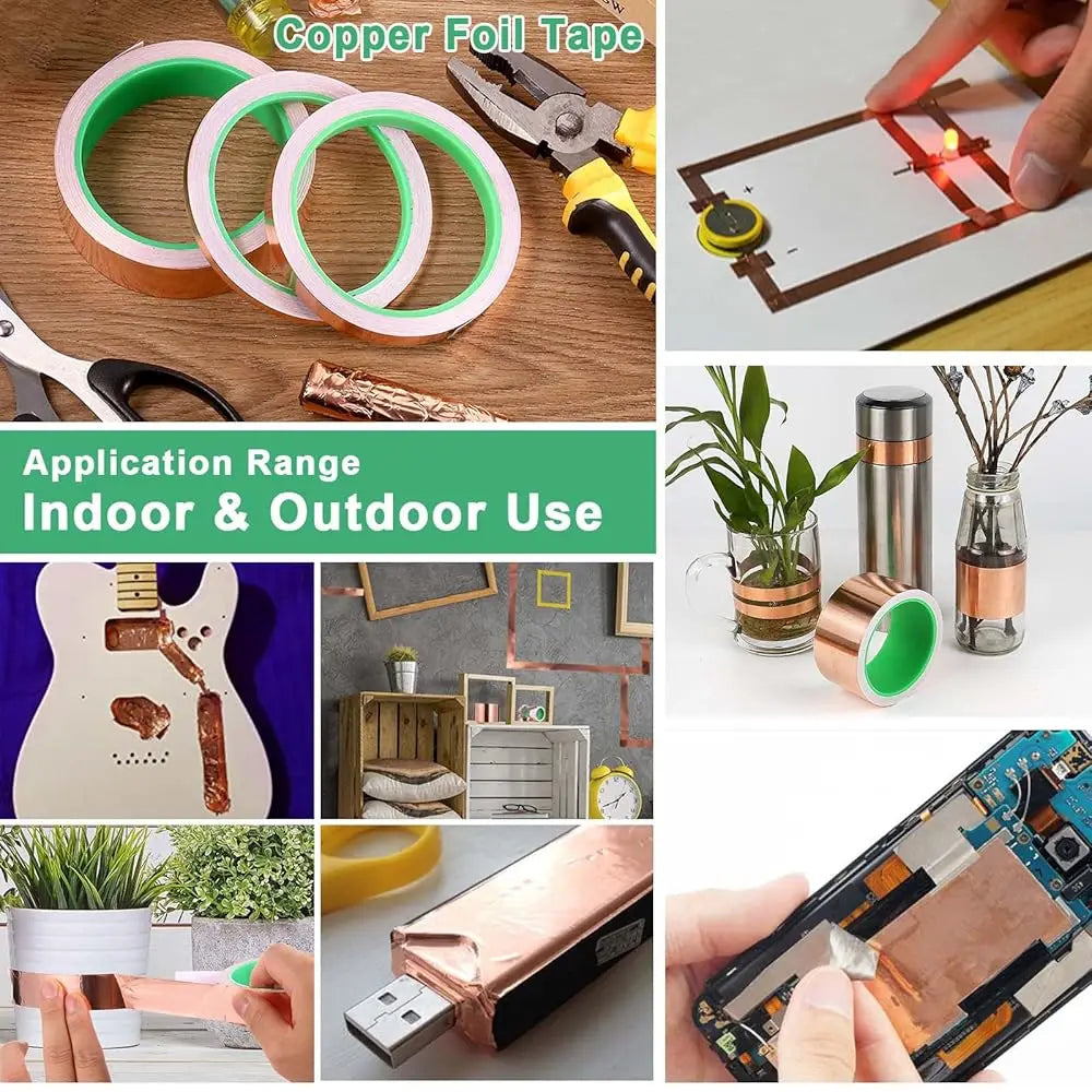 Double-Sided Copper Tape Conductive Copper foil tape for Stained Glass Conductive Tape for Guitar EMI Shielding Crafts