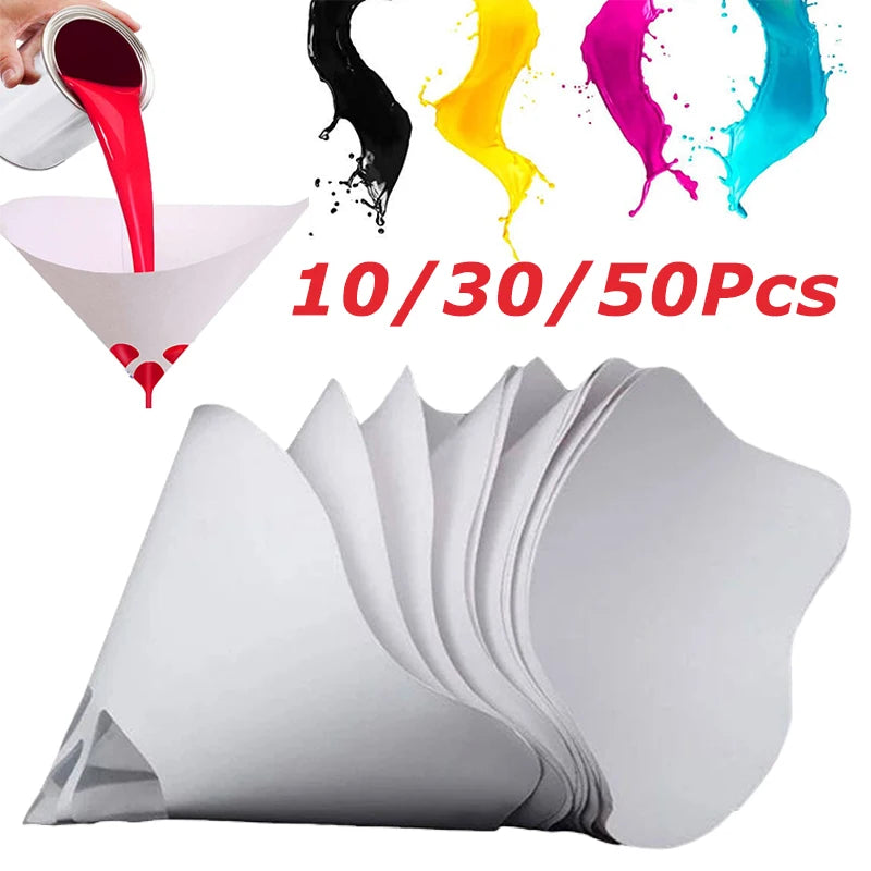 10/30/50Pcs 100 Mesh Disposable Paint Filter Funnel Universal Micron Fine Mesh Paint Filter Cone Paper Sieve Industrial Supplies