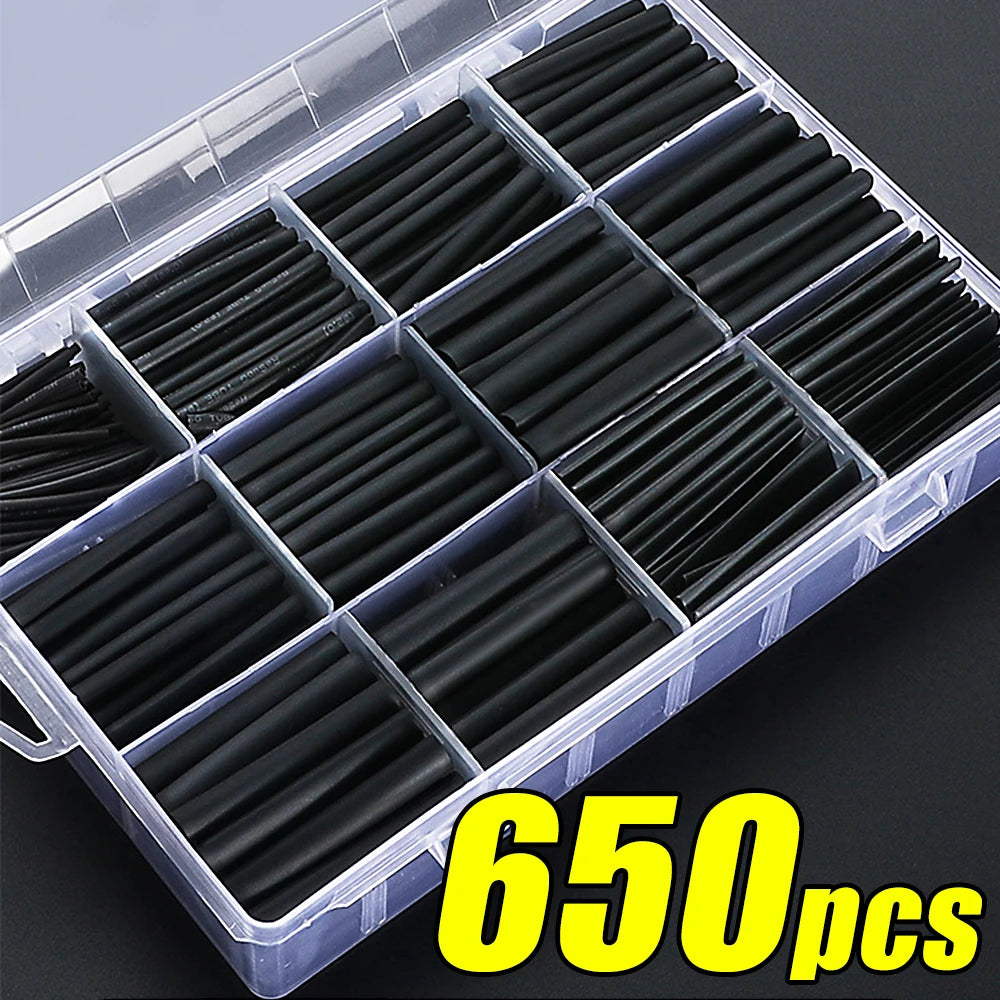Black Heat Shrink Tube Kit Thermoresistant Tubing Shrink Wire Wrapping Electrical Connection Cable Insulation Sleeves Protecter