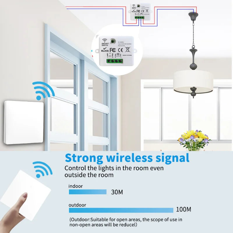 86 Wireless Smart RF 433Mhz 100-220V Wall Panel with Remote Control Mini Relay Receiver Home Led Light Lamp Switch