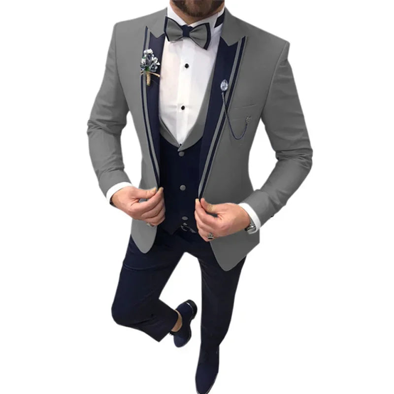 New Casual Fashion Men's Suit Three-piece Set (top + Vest + Pants) Lapel Slim Wedding Ceremony Groom Best Man Suit Men's Suit