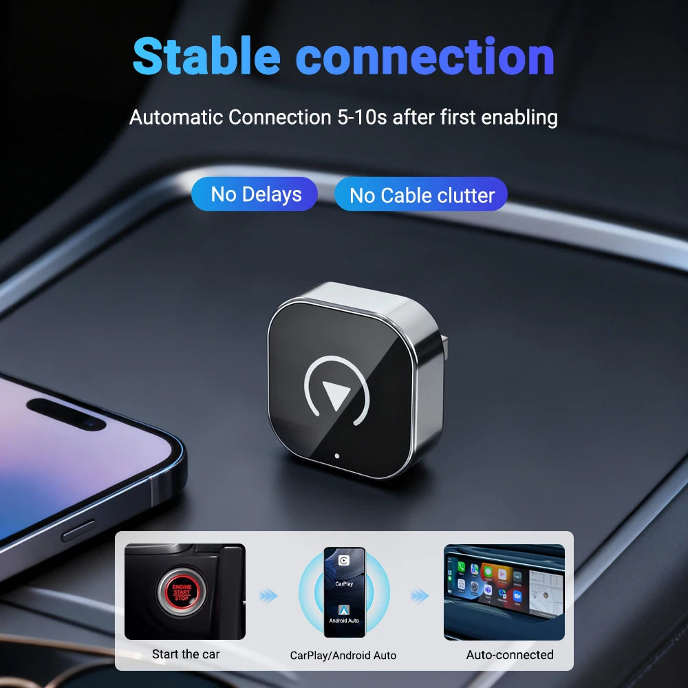 Wireless CarPlay Adapter for iPhone -Mini Plug & Play Auto Connect, 5GHz WiFi Low Latency iOS 10+ Compatible with Wired CarPlay