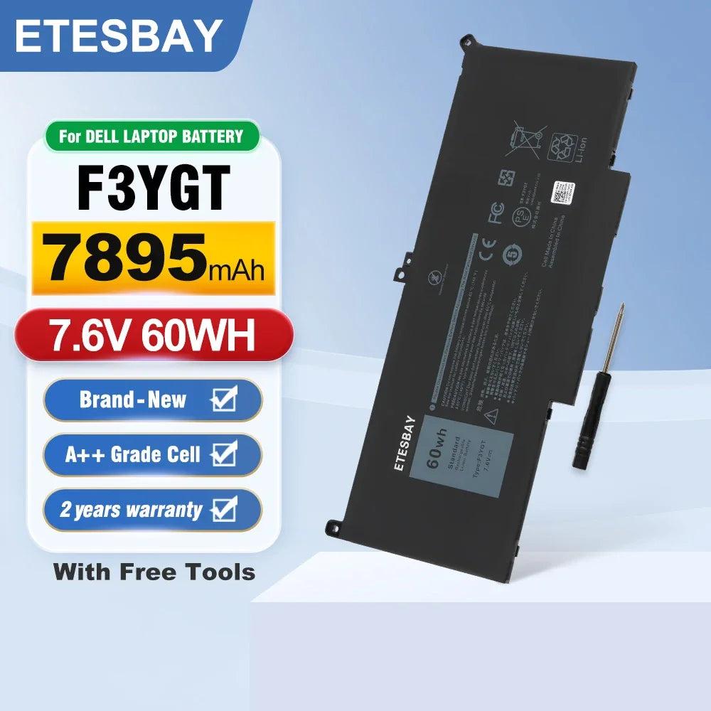 ETESBAY F3YGT 60WH Laptop Battery For Dell Latitude 12 13 14 7280 7290 7380 7390 7480 7490 E7280 E7290 E7380 E7390