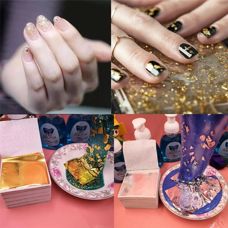 Aomily 9x9cm 100 Sheets Practical K Pure Shiny Gold Leaf for Gilding Funiture Lines Wall Crafts Handicrafts Gilding Decoration