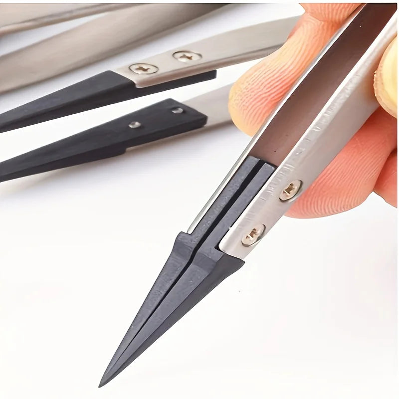 ESD anti-static precision tweezers - anti-static tips, heavy-duty metal，suitable for electronics，Electronics & Jewelry Repair