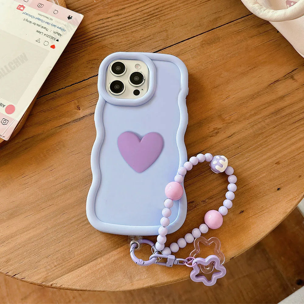 3D Love Heart Wave Border Soft Case For iPhone 16 15 14 Plus 13 12 11 Pro Max X XR XS MAX 6S 6 7 8 Plus SE2 SE3 SE 2020 Cover