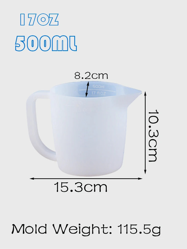 500ML Silicone Measuring Cup with Handle for DIY Mixed Epoxy Resin Pigment Crafts Making Tools Reused Easy to Clean Scale Cup