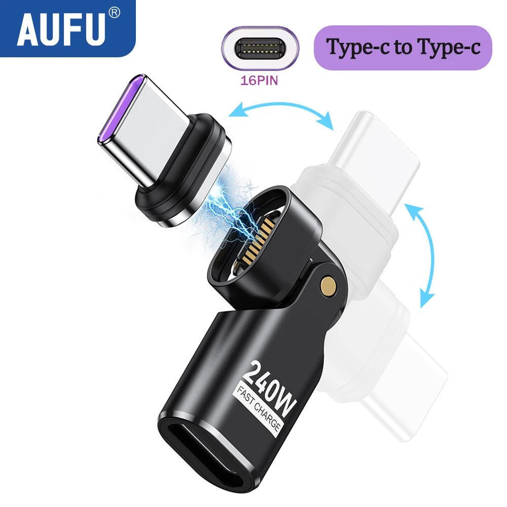 AUFU 240W Type C Adapter 16Pin USB-C to Type-C Fast Charging Cable Magnetic USB C Female Converter for Macbook iPhone 16 15 Xiao