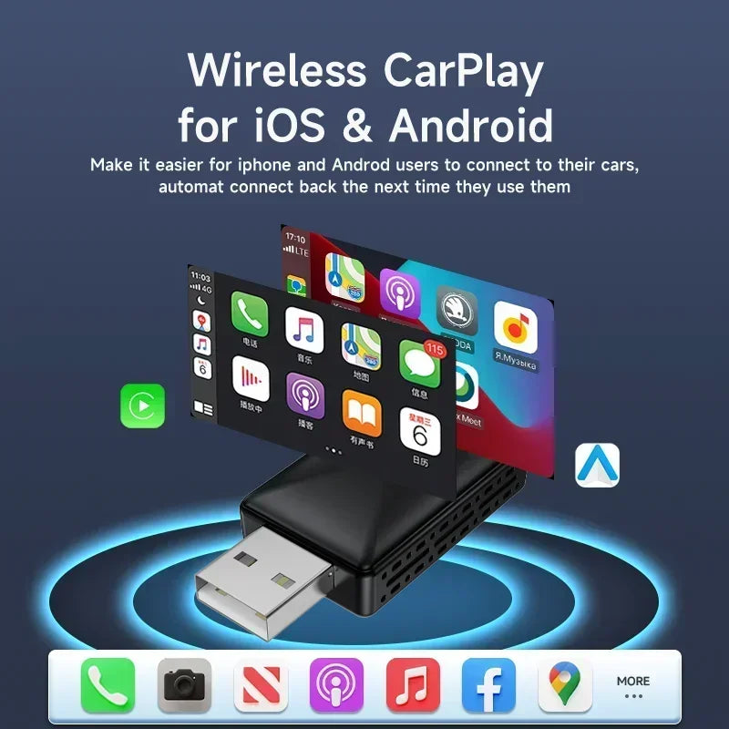 Original FLIXIVI Carplay Android Auto 2in1 CAR PLAY Wireless Carplay for Cars Plug and Play Wired To Wireless Smart Car Systems