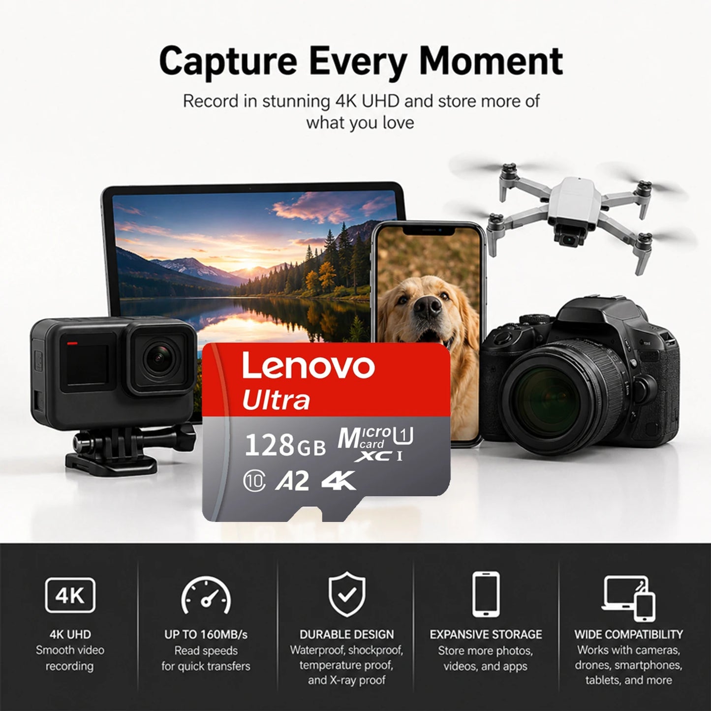 Lenovo Hot Sale Memory Card Class10 High Capacity U3 V30 Micro SD Card Multiple Sizes For Computer/Monitoring/Phone/Camera